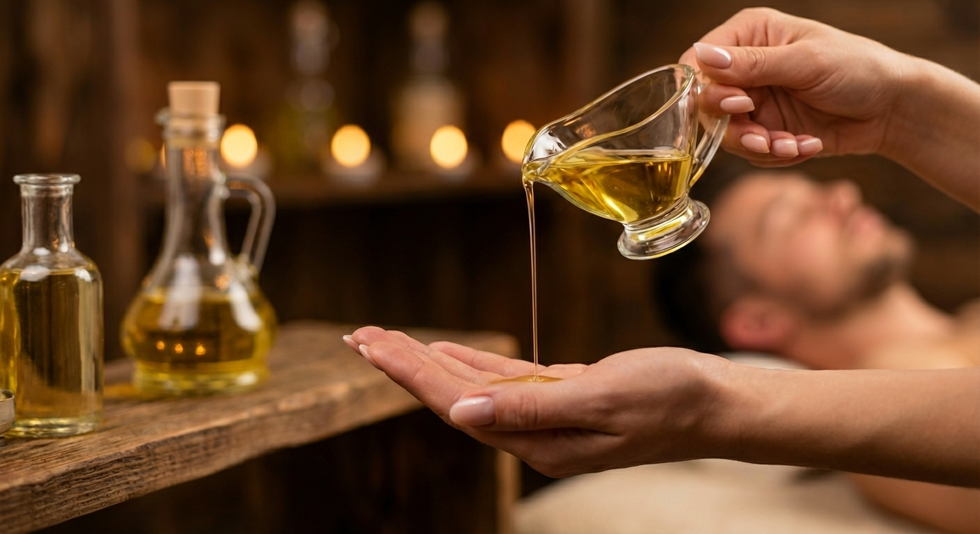 Aroma oil being poured for a luxury massage